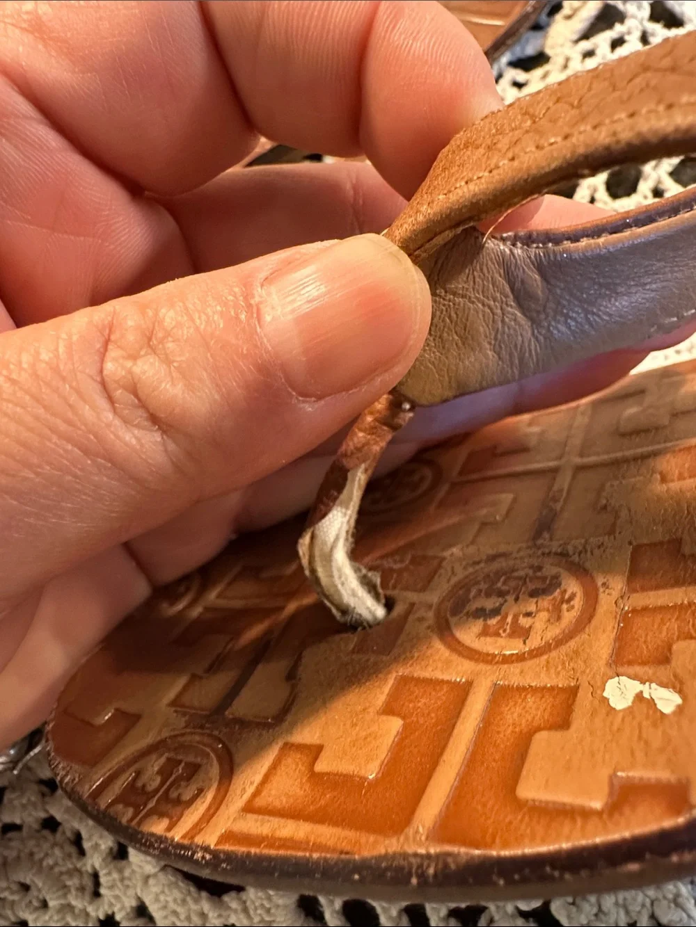 Tory Burch Brown Leather Logo Thong Sandals